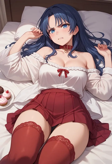 seishun_buta_yarou,sakurajima_mai,collar,oversized,Thigh garters  - AI generated anime art