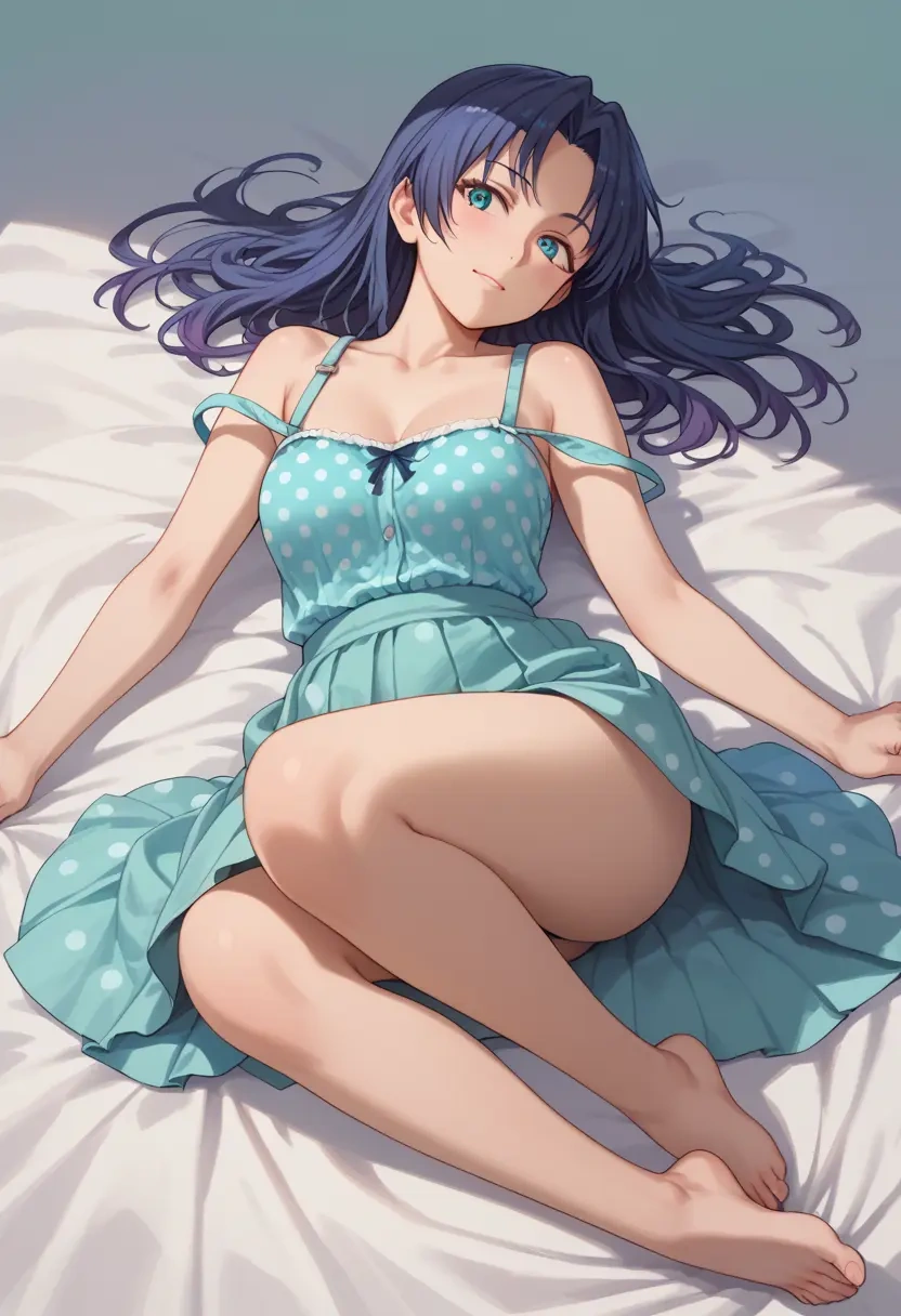 seishun_buta_yarou,sakurajima_mai,silk slip dress,polka dots  - 