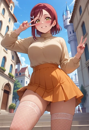 love_live,sakurauchi_riko,mini skirt, stockings  - AI generated anime art