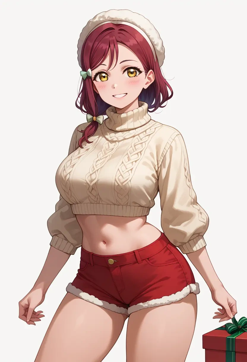 love_live,sakurauchi_riko,Christmas,red velvet shorts,turtleneck sweater  - 