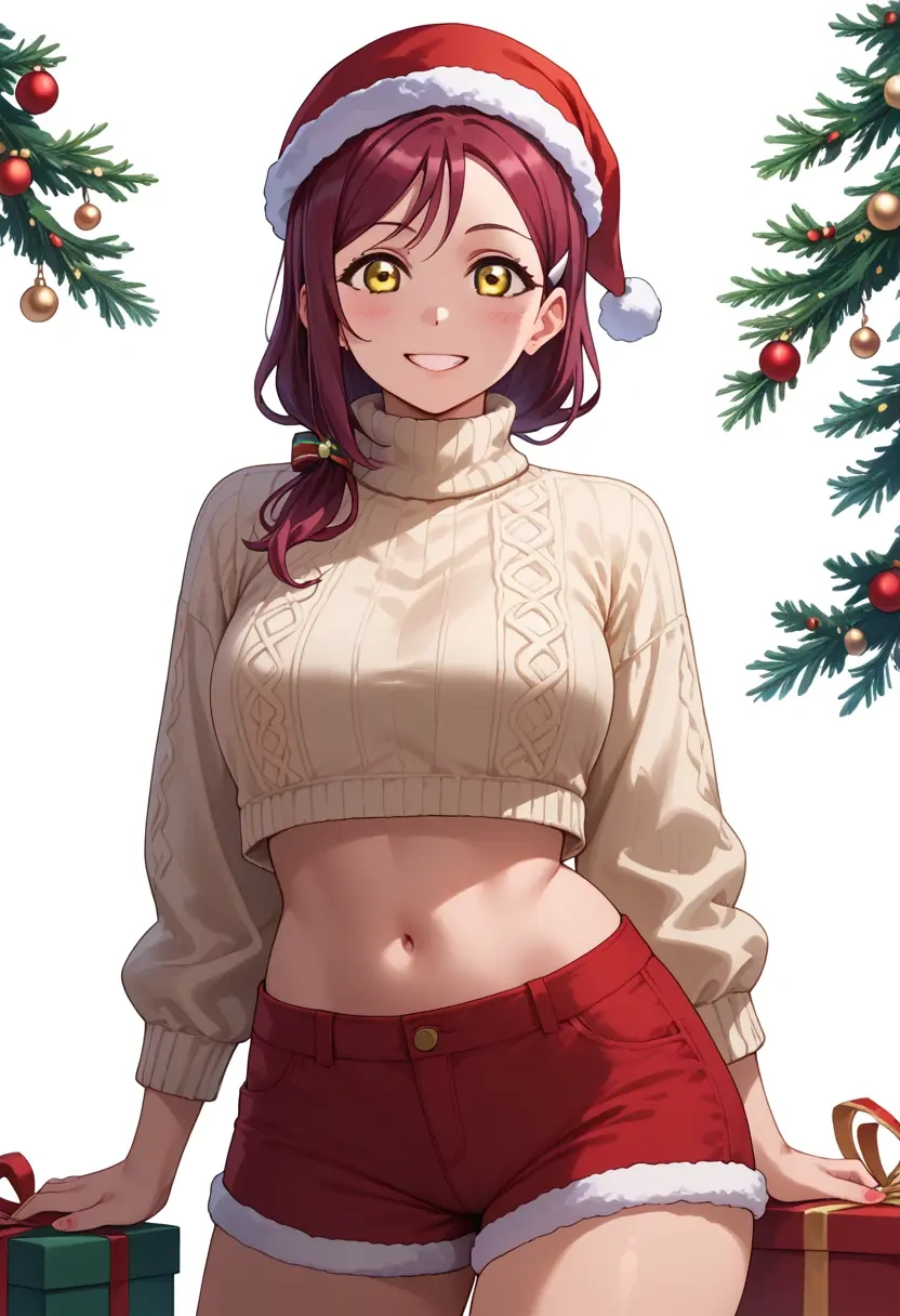 love_live,sakurauchi_riko,Christmas,red velvet shorts,turtleneck sweater  - 