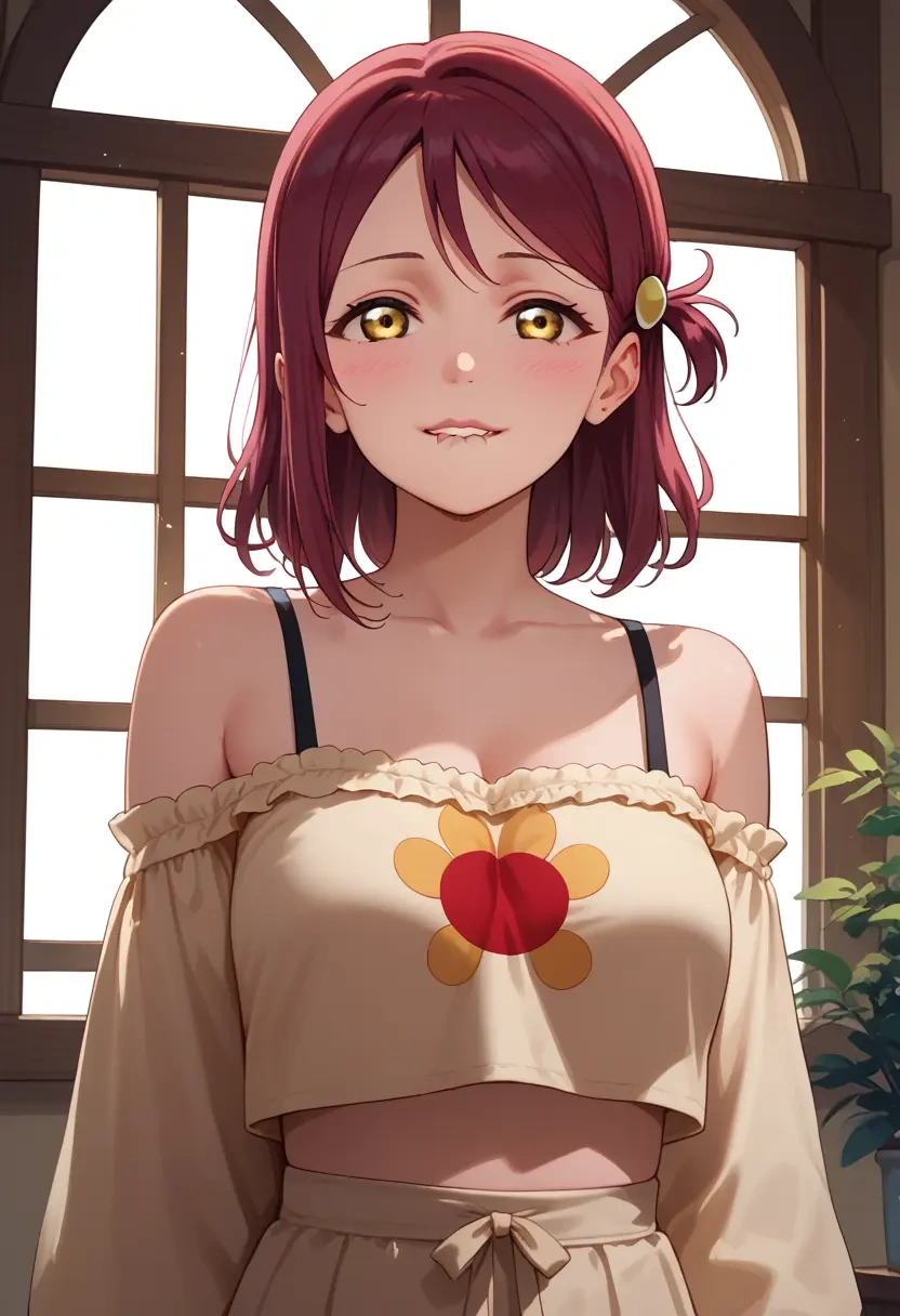 love_live,sakurauchi_riko,off-shoulder top,dolphin shorts  - 