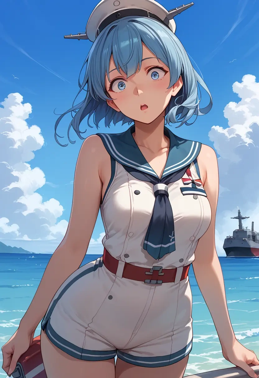 kantai_collection,samidare_(kancolle),sleeveless swim top,shorts-style bottom,contrast stitching  - 