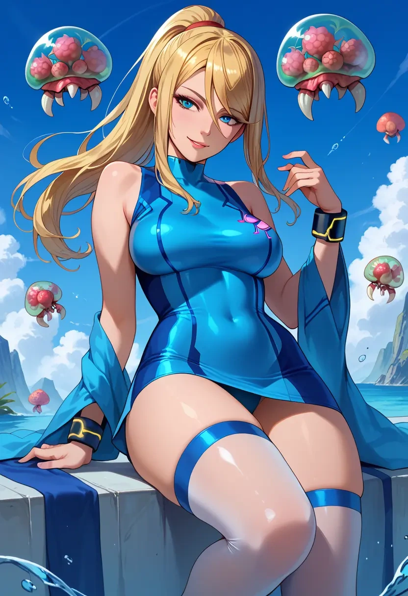 metroid,samus_aran,mini skirt, stockings  - 