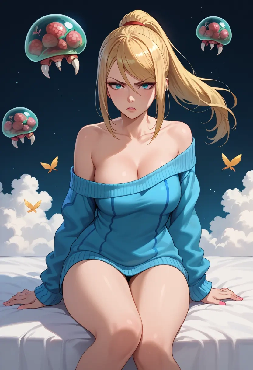 metroid,samus_aran,off-shoulder,sweater  - 