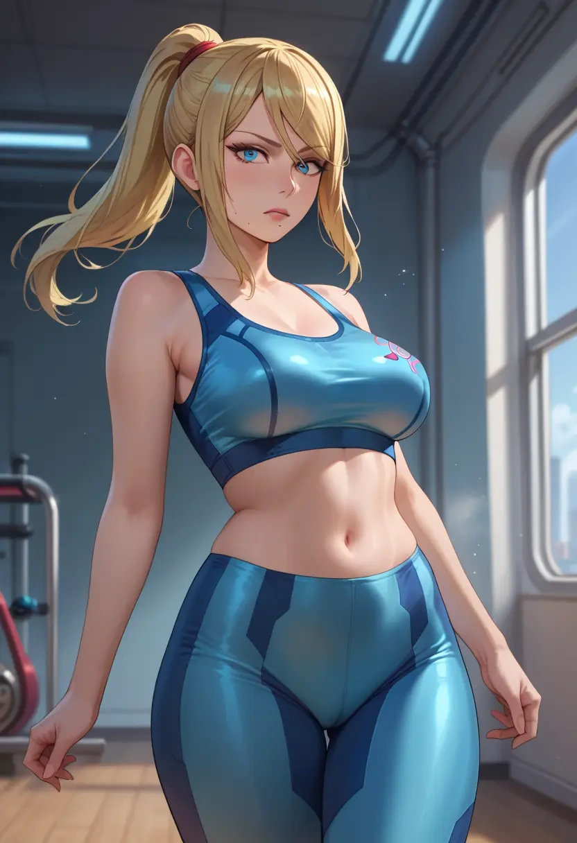 metroid,samus_aran,yoga shorts, bra  - 