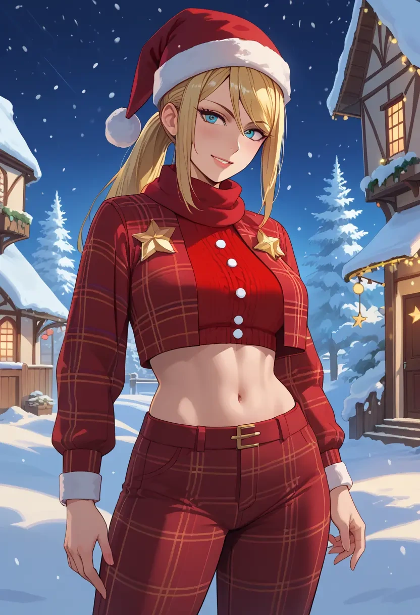 metroid,samus_aran,Christmas,plaid trousers  - 