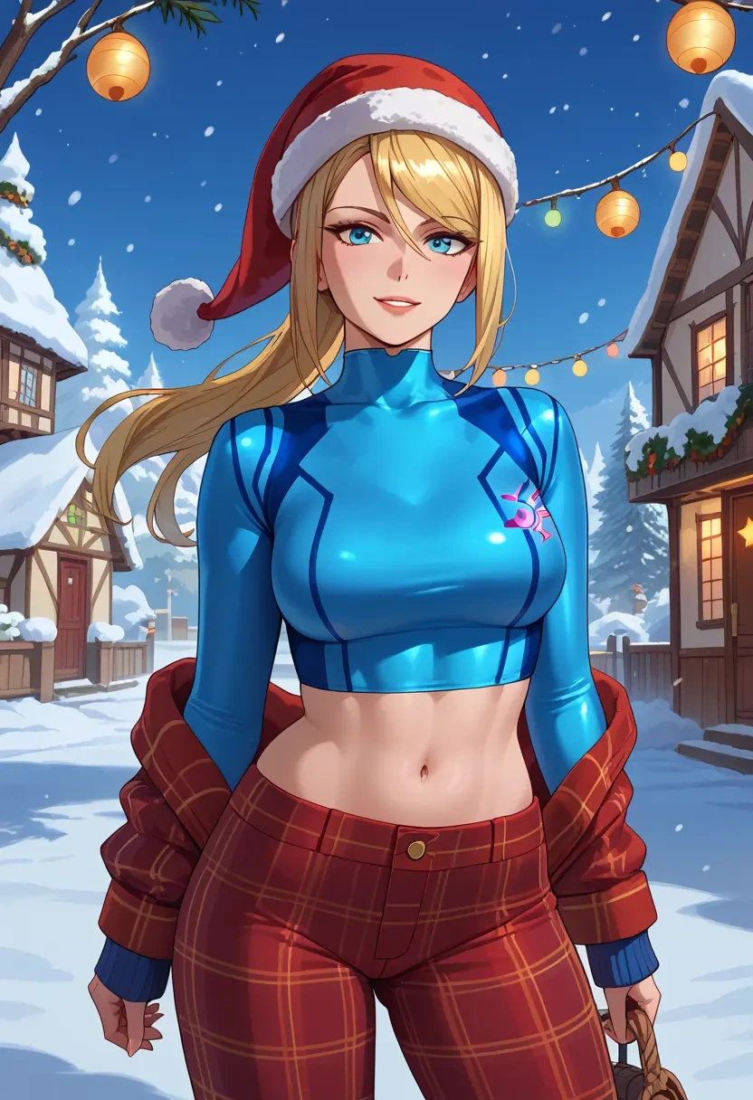 metroid,samus_aran,Christmas,plaid trousers  - 