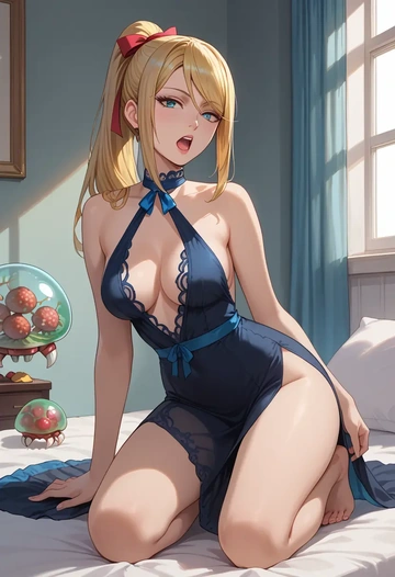 metroid,samus_aran,nightdress  - AI generated anime art