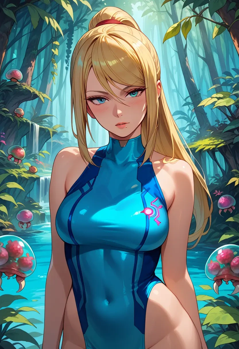 metroid,samus_aran,graphic tee,dolphin shorts  - 