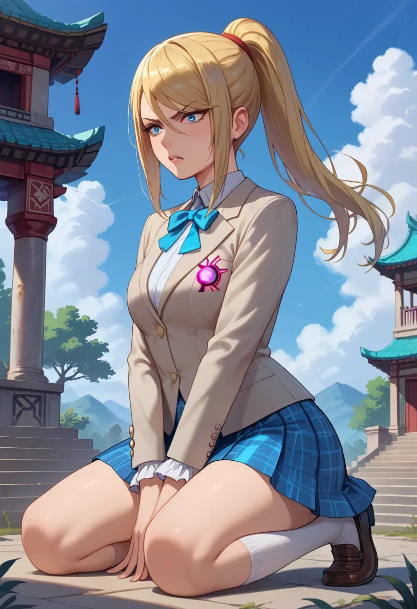 metroid,samus_aran,spring,student uniform,blazer  - 