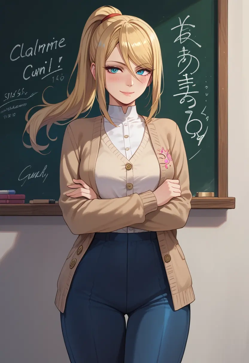 metroid,samus_aran,teacher, sweater  - 