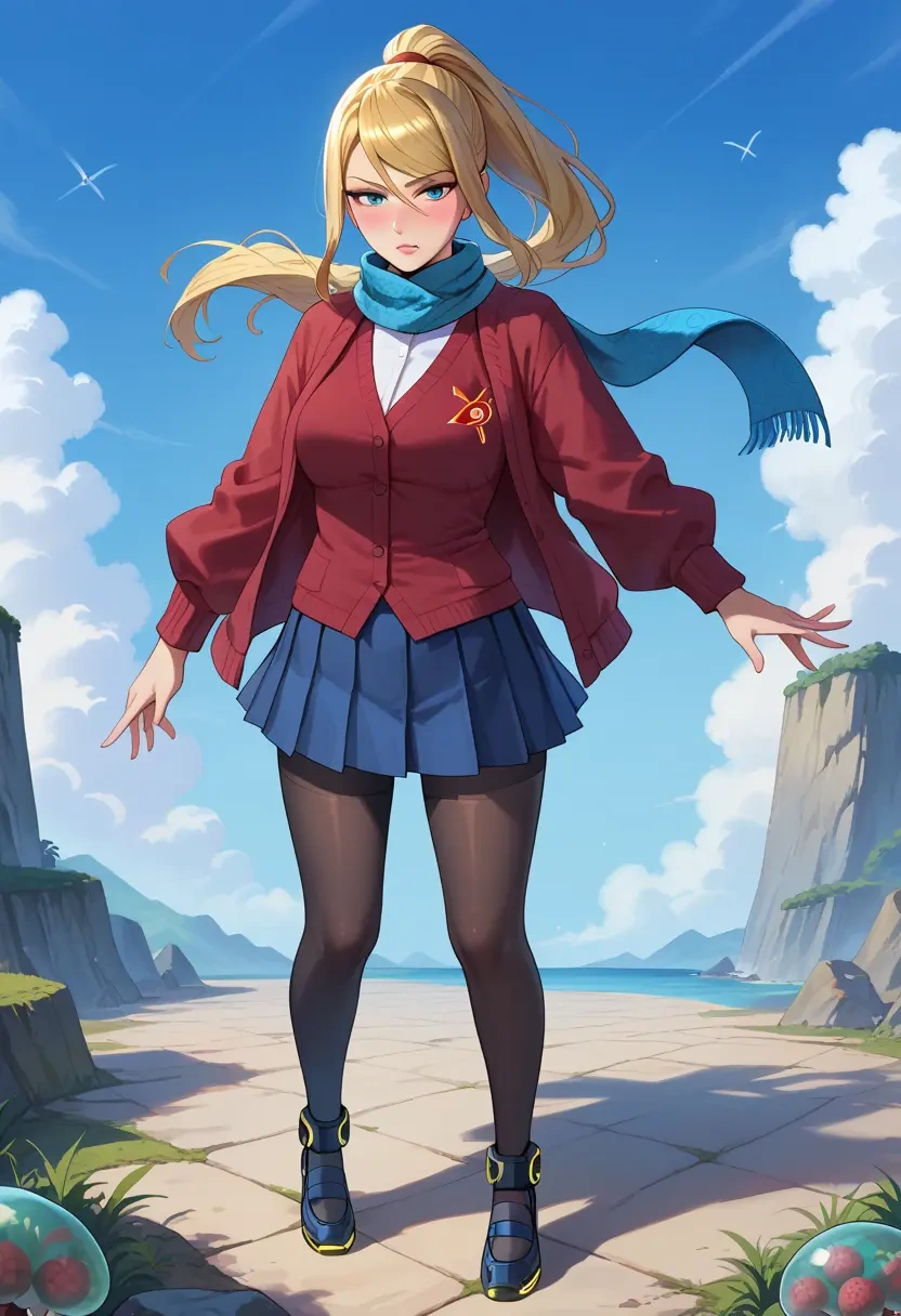 metroid,samus_aran,winter,student uniform,cardigan  - 