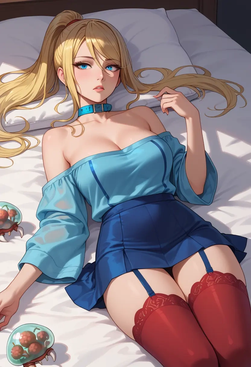 metroid,samus_aran,collar,oversized,Thigh garters  - 