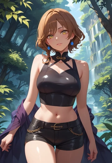 touken_ranbu,saniwa_(touken_ranbu),leather,shorts,crop top  - AI generated anime art