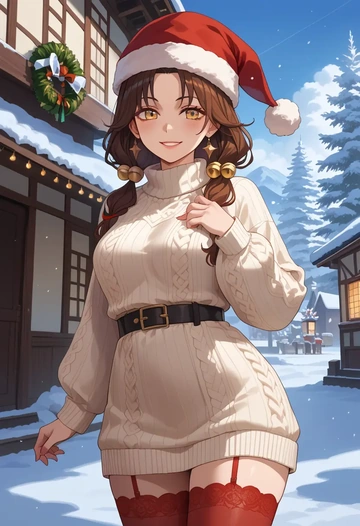 touken_ranbu,saniwa_(touken_ranbu),Christmas,sweater dress,stockings  - AI generated anime art