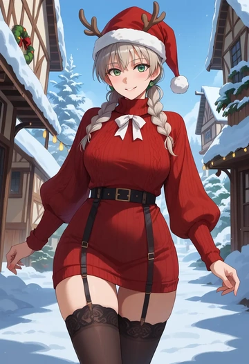 world_witches_series,sanya_v._litvyak,sweater,stockings,Thigh garters  - AI generated anime art