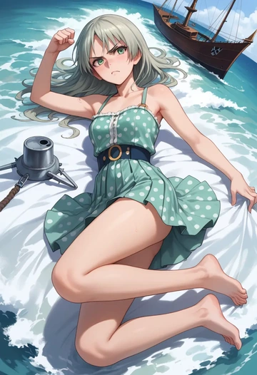 world_witches_series,sanya_v._litvyak,silk slip dress,polka dots  - AI generated anime art