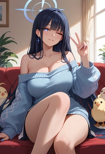 blue_archive,saori_(blue_archive),off-shoulder,sweater  - AI generated anime art