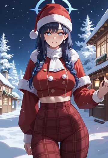 blue_archive,saori_(blue_archive),Christmas,plaid trousers  - AI generated anime art