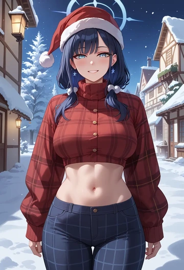 blue_archive,saori_(blue_archive),Christmas,plaid trousers  - AI generated anime art