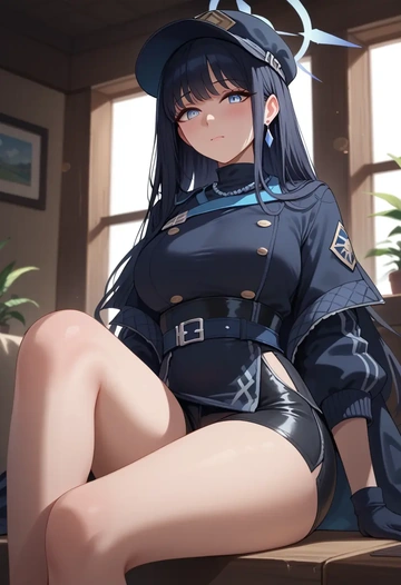 blue_archive,saori_(blue_archive),leather,shorts  - AI generated anime art