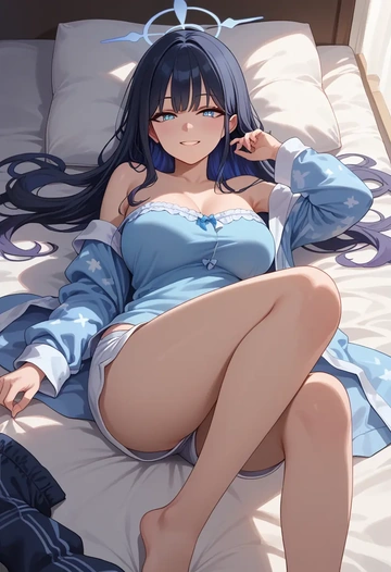 blue_archive,saori_(blue_archive),pajamas, low-waisted shorts  - AI generated anime art