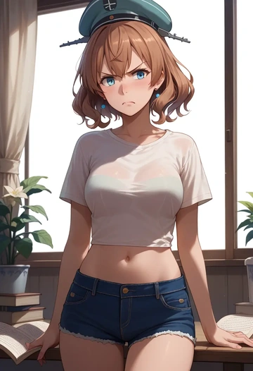 kantai_collection,saratoga_(kancolle),denim shorts  - AI generated anime art