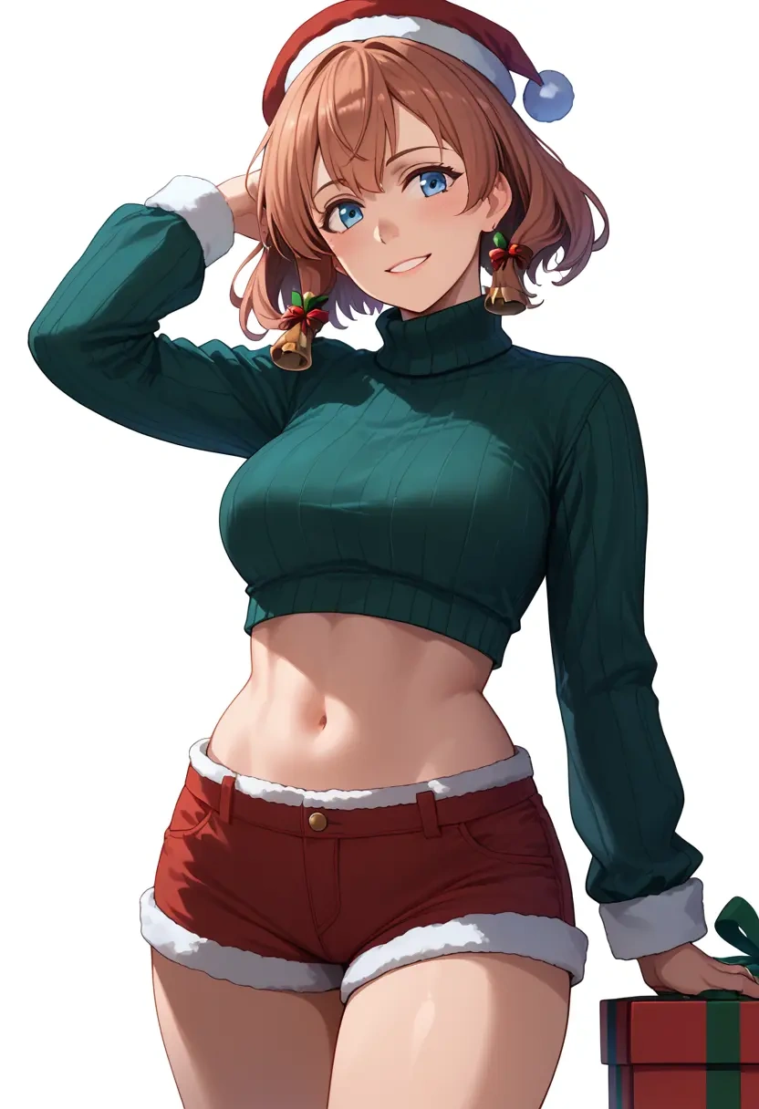 kantai_collection,saratoga_(kancolle),Christmas,red velvet shorts,turtleneck sweater  - 