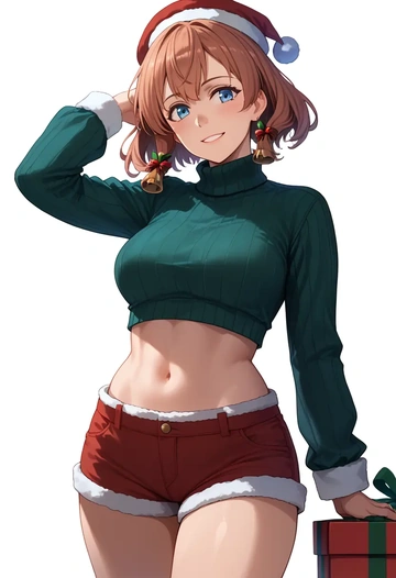 kantai_collection,saratoga_(kancolle),Christmas,red velvet shorts,turtleneck sweater  - AI generated anime art