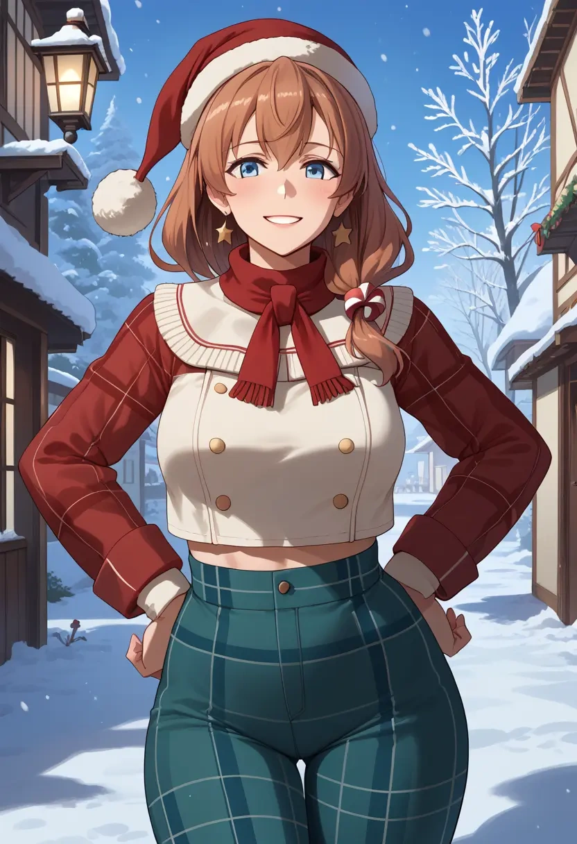 kantai_collection,saratoga_(kancolle),Christmas,plaid trousers  - 