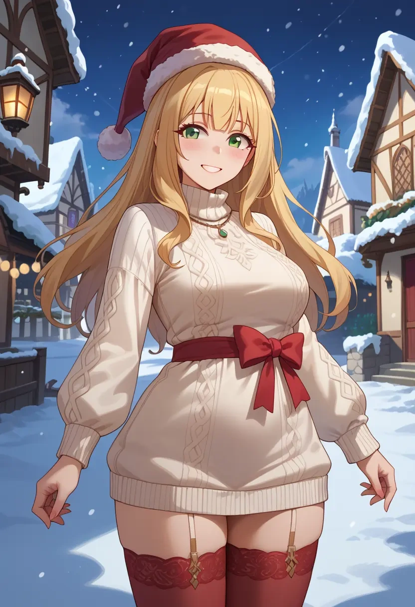 princess_connect,saren_(princess_connect),Christmas,sweater dress,stockings  - 