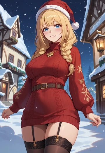 princess_connect,saren_(princess_connect),sweater,stockings,Thigh garters  - AI generated anime art