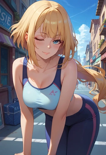 princess_connect,saren_(princess_connect),tankini top,board shorts  - AI generated anime art