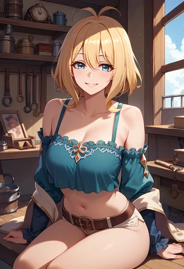 princess_connect,saren_(princess_connect),off-shoulder top,dolphin shorts  - AI generated anime art