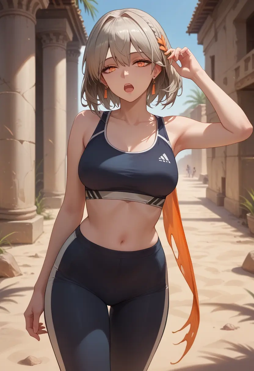 arknights,saria_(arknights),yoga shorts, bra  - 