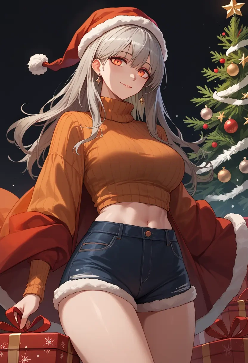 arknights,saria_(arknights),Christmas,red velvet shorts,turtleneck sweater  - 