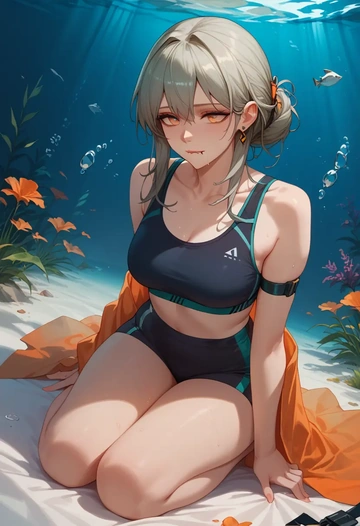 arknights,saria_(arknights),sports bra,wide-leg joggers  - AI generated anime art