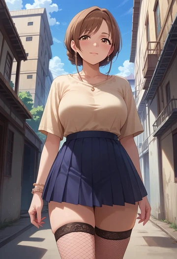 idolmaster,sasaki_chie,mini skirt, stockings  - AI generated anime art