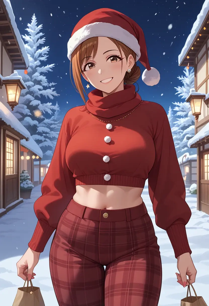 idolmaster,sasaki_chie,Christmas,plaid trousers  - 