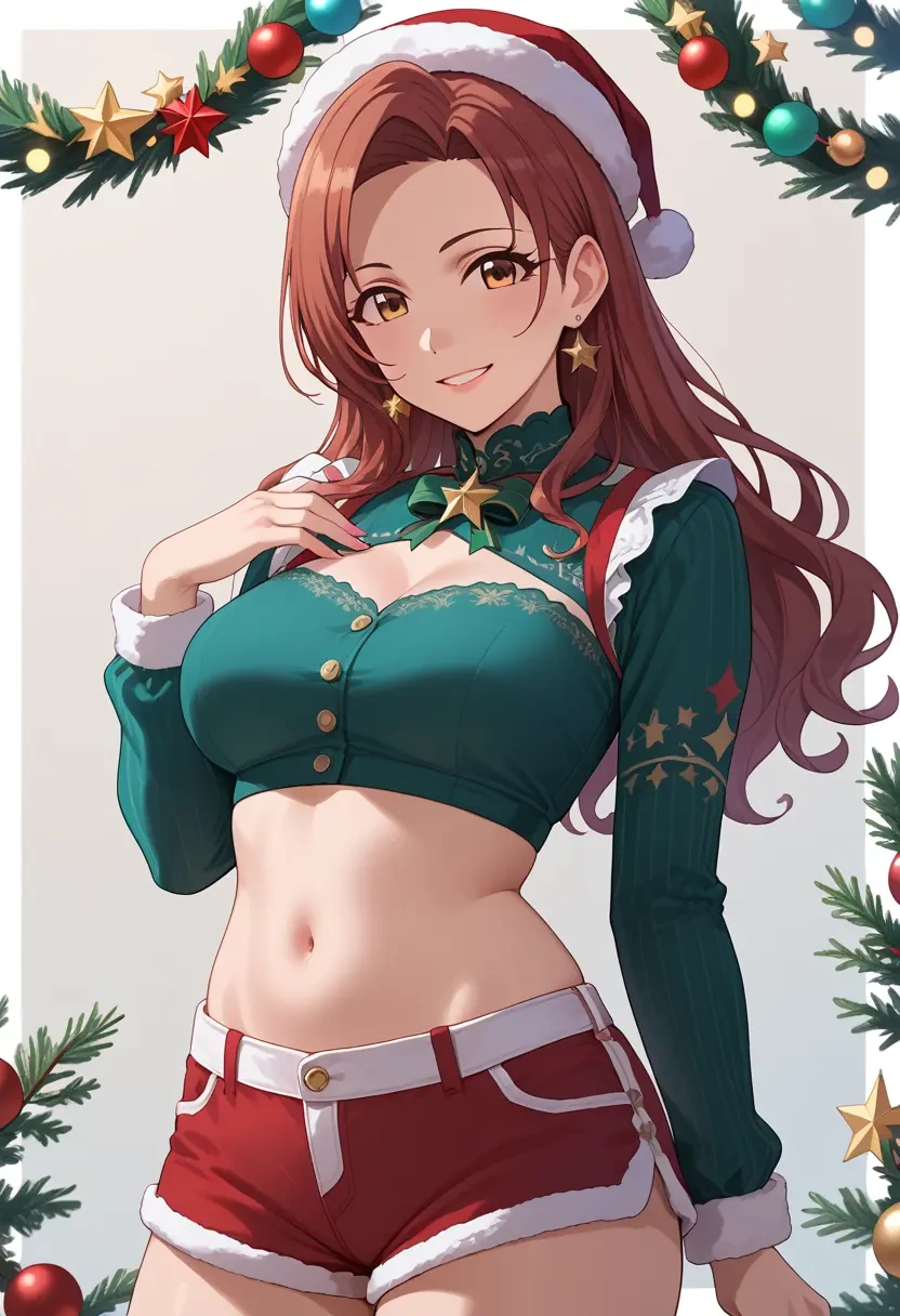 idolmaster,sasaki_chie,Christmas,red velvet shorts  - 