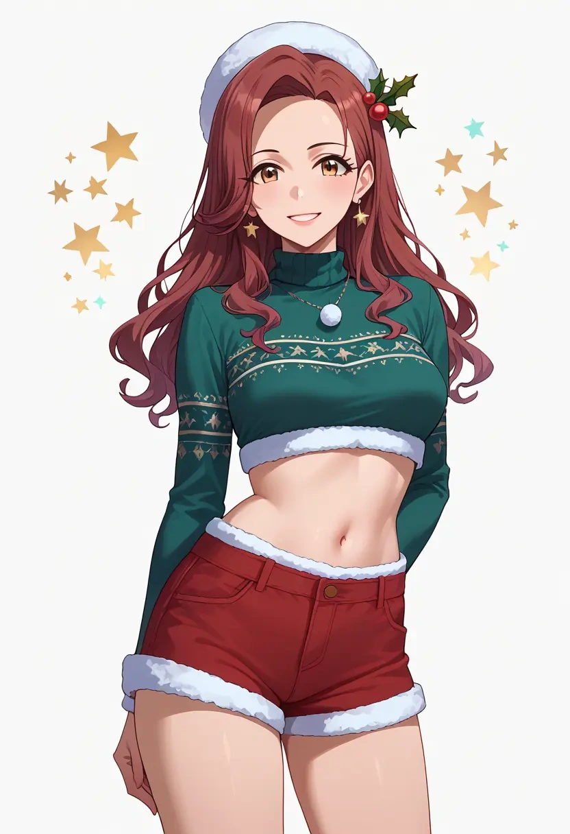 idolmaster,sasaki_chie,Christmas,red velvet shorts  - 