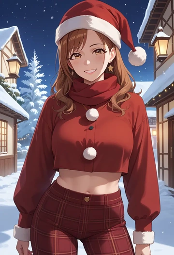 idolmaster,sasaki_chie,Christmas,plaid trousers  - AI generated anime art