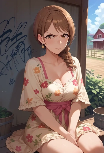 idolmaster,sasaki_chie,floral graffiti blouse,dolphin shorts  - AI generated anime art