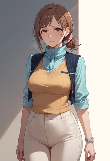 idolmaster,sasaki_chie,vest,quilted,jogger pants  - AI generated anime art