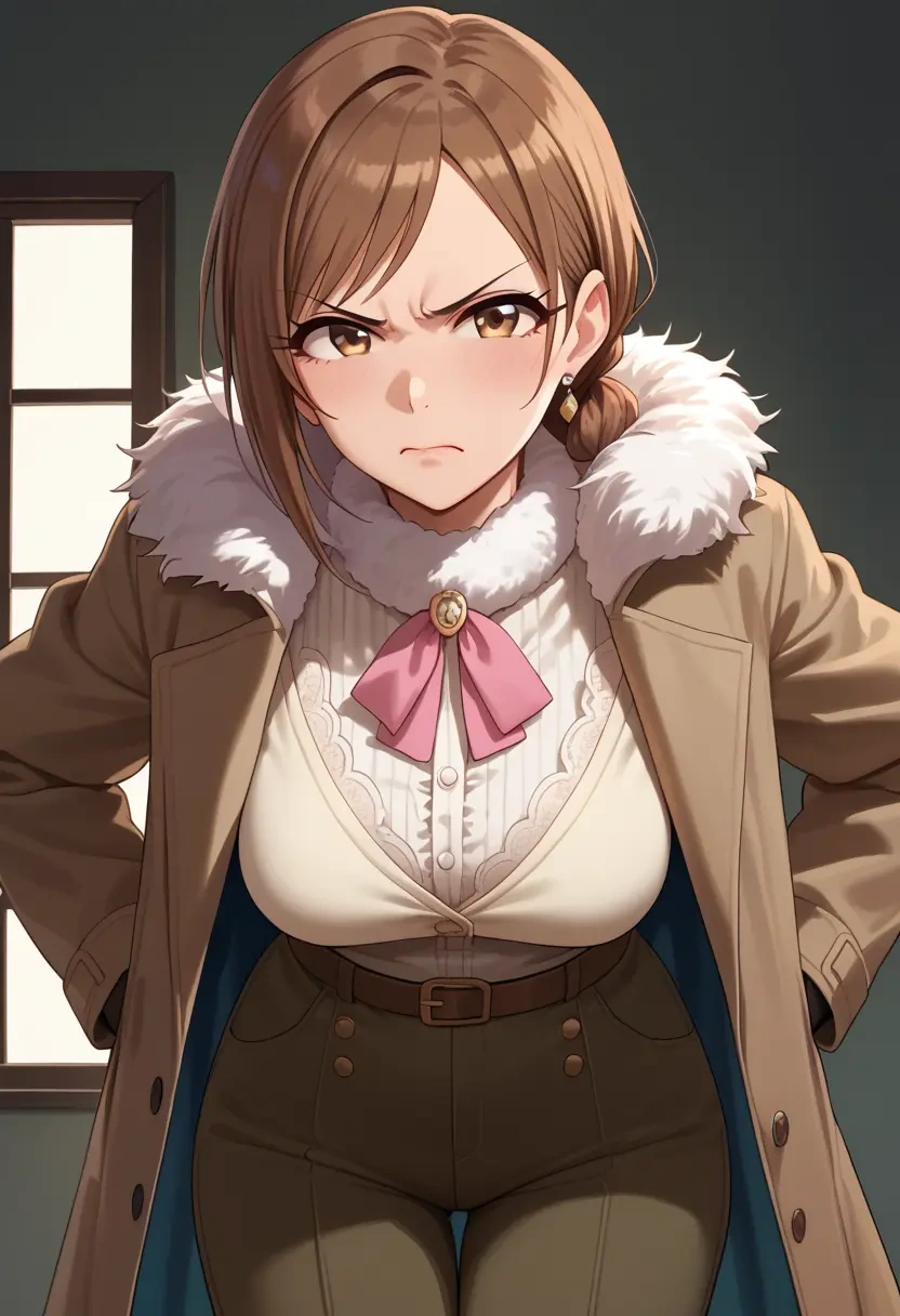 idolmaster,sasaki_chie,coat,fur-collar,tailored trousers  - 