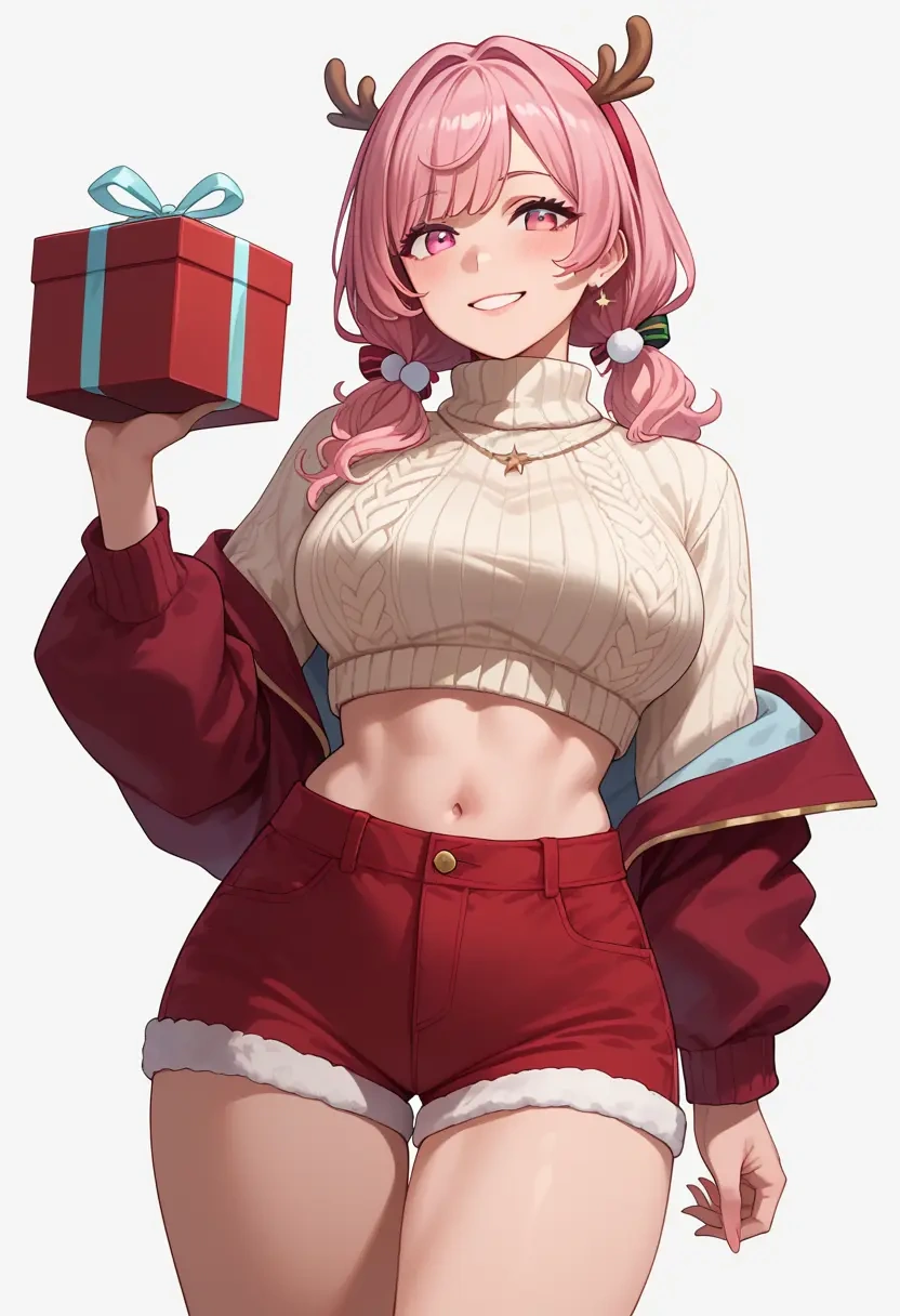 nijisanji,sasaki_saku,Christmas,red velvet shorts,turtleneck sweater  - 