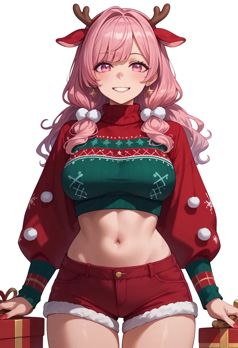 nijisanji,sasaki_saku,Christmas,red velvet shorts,turtleneck sweater  - 