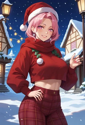 nijisanji,sasaki_saku,Christmas,plaid trousers  - AI generated anime art