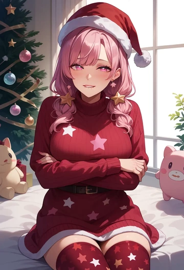 nijisanji,sasaki_saku,Christmas,sweater dress,stockings  - AI generated anime art